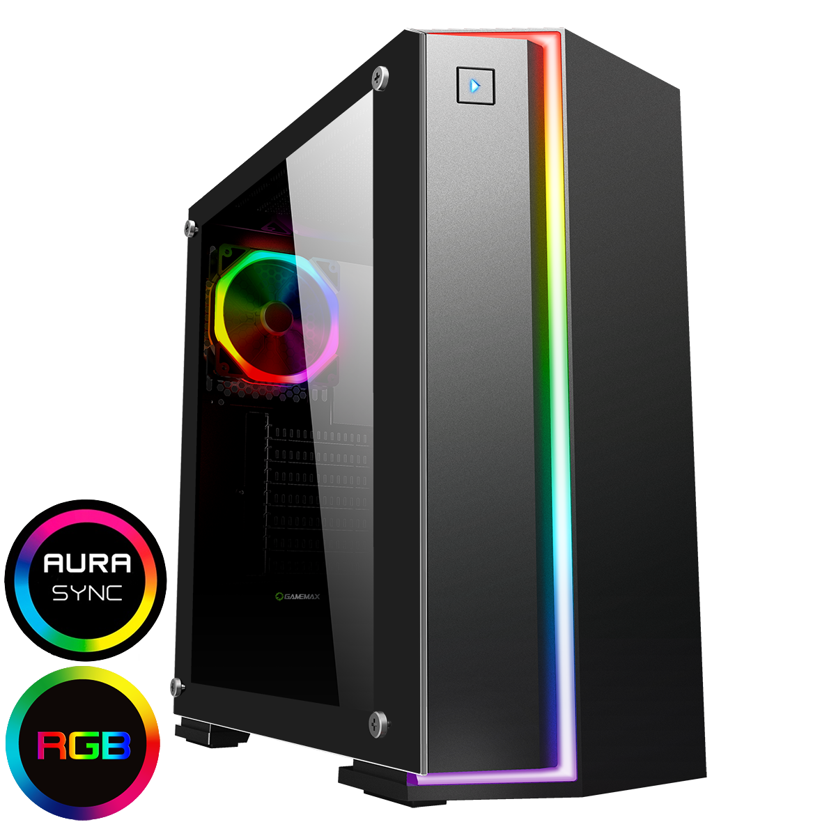 GameMax Starlight RGB Mid-Tower Gaming Case Rainbow Strip and Rear Fan ...