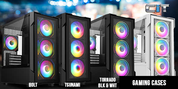 Brand New! CiT Gaming Cases for 2025! With multiple styles of cooling solutions available, there's something for everyone in A One's Brand New CiT Case Range for 2025! Micro-ATX GAming Cases | 4 x ARGB Fans - Infinity, Inner-Ring or Dual-Ring - Your Choice! | Tempered Glass Panels with 30% Tint | Designed For Sizeable Cooling Support