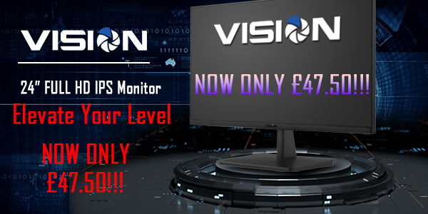 Vision 24 inch IPS Monitor with Speakers - NOW ONLY 47.50! While Stock Lasts! Subtle, stylish and superbly designed the Vision V24SPKV1 is packed with all the features and speed to browse the web, stream your shows, for gaming and to complete office work. IPS Display | HDMI/VGA Input | Fast 5ms Response Time | 178 Viewing Angles | Wall Mountable