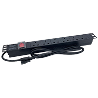 Powercool 1U PDU Horizontal Type 6Way UK Sockets On Off Switch C14 Connector - Click below for large images