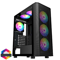 CiT Air Max Airflow Black ATX Gaming Case with Mesh Front and Tempered Glass Side Panel with 6 x ARGB Fans and 6-Port Hub - Click below for large images