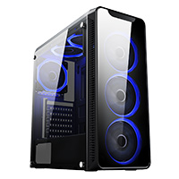 CiT Blaze Mid-Tower Gaming Chassis 6 x Single Ring Fan Blue Tempered Glass  - Click below for large images