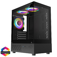 CiT Celsius Black Micro-ATX Gaming Case with Tempered Glass Front and Side Panels with 3 x CiT Celsius Dual-Ring Infinity Fans - Click below for large images