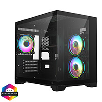 CiT Concept Black MATX Gaming Cube with Tempered Glass Front and Side Panels with 3 x CiT Tornado Dual-Ring Infinity Fans - Click below for large images