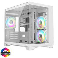 CiT Concept White MATX Gaming Cube with Tempered Glass Front and Side Panels with 3 x CiT Tornado Dual-Ring Infinity Fans - Click below for large images