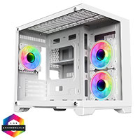 CiT Concept White MATX Gaming Cube with Tempered Glass Front and Side Panels with 3 x CiT Celsius Dual-Ring Infinity Fans Bundled - Click below for large images