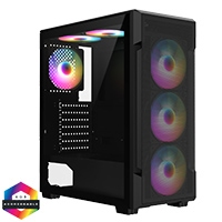 CiT Crossfire Mesh Black ATX Gaming Case with Mesh Front and Tempered Glass Side Panel with 6 x ARGB Fans and 6-Port MB Sync Hub - Click below for large images