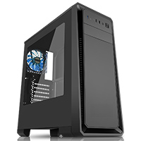 CiT Dark Soul Black Mid-Tower Case With 1 x 12cm Blue 4 LED Rear Fan Side Window Panel - Click below for large images