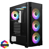 CiT Destroyer Black ATX Gaming Case with Tempered Glass Front and Side Panel with 6 x ARGB Fans and 6-Port MB Sync Hub - Click below for large images