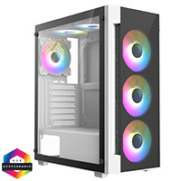 CiT Destroyer White ATX Gaming Case with Tempered Glass Front and Side Panel with 6 x ARGB Fans and 6-Port MB Sync Hub - Click below for large images