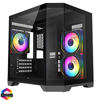 CiT DS240 Black mATX Gaming Case With Dual Chamber Panoramic Tempered Glass With 3 x CiT Pro Storm 120mm Fans and 6 Port PWM Hub - Click below for large images