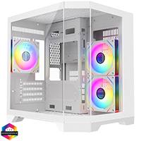 CiT DS240 White ATX Gaming Case With Dual Chamber Panoramic Tempered Glass With 3 x CiT Pro Storm 120mm Fans and 6 Port PWM Hub - Click below for large images