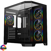 CiT DS360 PRO Black ATX Gaming Case With Dual Chamber Panoramic Tempered Glass With 4 x CiT Saturn PWM ARGB Fans and 6 Port PWM Hub - Click below for large images