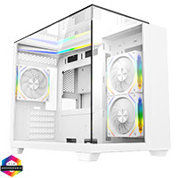 CiT Eclipse White Micro-ATX Gaming Case With Three-Sided Tempered Glass and LED Strip With 3 x 120mm Infinity ARGB Fans - Click below for large images