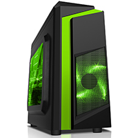 CiT F3 Black Micro-ATX Case With 12cm Green LED Fan & Green Stripe - Click below for large images