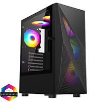 CiT Falcon Black ATX Mesh PC Gaming Case with 6 x 120mm ARGB Fans Included With Hinged Tempered Glass Side Panel - Click below for large images