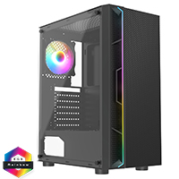 CiT Galaxy Black Mid-Tower PC Gaming Case with 1 x LED Strip 1 x 120mm Rainbow RGB Fan Included Tempered Glass Side Panel - Click below for large images