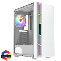 CiT Galaxy White Mid-Tower PC Gaming Case with 1 x LED Strip 1 x 120mm Rainbow RGB Fan Included Tempered Glass Side Panel - Click below for large images