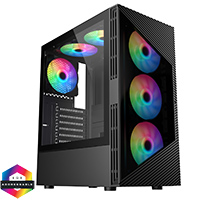CiT Impact Black ATX Gaming Case with Darkened Tempered Glass Panels 6 x Inner-Ring ARGB Fans 6-Port Hub - Click below for large images