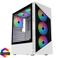 CiT Impact White ATX Gaming Case with Darkened Tempered Glass Panels 6 x Inner-Ring ARGB Fans 6-Port Hub - Click below for large images