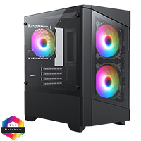 CiT Level 1 Black Micro-ATX PC Gaming Case with 3 x 120mm RGB Rainbow Fans Included With Tempered Glass Front and Side Panel - Click below for large images