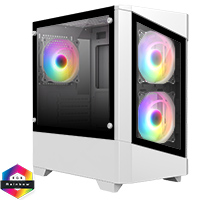 CiT Level 1 White Micro-ATX PC Gaming Case with 3 x 120mm RGB Rainbow Fans Included With 30 Percent Tempered Glass Panels - Click below for large images