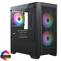 CiT Level 2 Black Micro-ATX Mesh PC Gaming Case with 3 x 120mm RGB Rainbow Fans Included With Tempered Glass Side Panel - Click below for large images