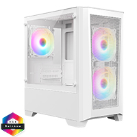 CiT Level 2 White Micro-ATX Mesh PC Gaming Case with 3 x 120mm RGB Rainbow Fans Included With Tempered Glass Side Panel - Click below for large images