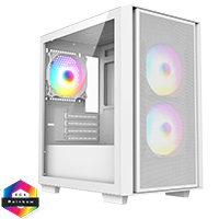 CiT Level 4 White Micro-ATX Mesh PC Gaming Case with 3 x 120mm RGB Rainbow Fans Included With Tempered Glass Side Panel - Click below for large images