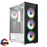 CiT Mirage F6 White ATX Gaming Case with TG Front and 30 Percent Tint TG Side Panel with 6 x Dual-Ring Infinity Fans and 6-Port Hub - Click below for large images