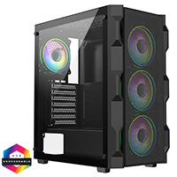 CiT Neo Black ATX Gaming Case with Mesh Front and Tempered Glass Side 6-Port PWM Hub and 4 x CiT Celsius Dual-Ring Infinity Fans - Click below for large images