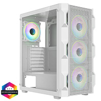 CiT Neo White ATX Gaming Case with Mesh Front and Tempered Glass Side 6-Port PWM Hub and 4 x CiT Celsius Dual-Ring Infinity Fans - Click below for large images