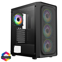 CiT Orion Black ATX Gaming Case with Mesh Front and Tempered Glass Side 6-Port PWM Hub and 4 x CiT Tornado Dual-Ring Infinity Fans - Click below for large images