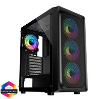CiT Orion Black ATX Gaming Case with Mesh Front and Tempered Glass Side 6-Port PWM Hub and 4 x CiT Celsius Dual-Ring Infinity Fans - Click below for large images