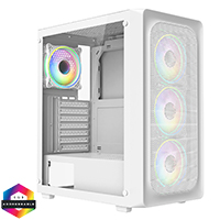CiT Orion White ATX Gaming Case with Mesh Front and Tempered Glass Side 6-Port PWM Hub and 4 x CiT Tornado Dual-Ring Infinity Fans - Click below for large images