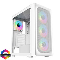 CiT Orion White ATX Gaming Case with Mesh Front and Tempered Glass Side 6-Port PWM Hub and 4 x CiT Celsius Dual-Ring Infinity Fans - Click below for large images
