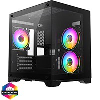 CiT Overseer Black MATX Gaming Cube with Tempered Glass Front and Side Panels with 3 x CiT Tornado Dual-Ring Infinity Fans - Click below for large images
