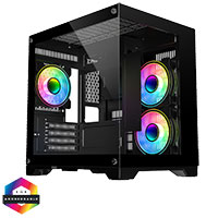 CiT Overseer Black MATX Gaming Cube with Tempered Glass Front and Side Panels with 3 x CiT Celsius Dual-Ring Infinity Fans Bundled - Click below for large images