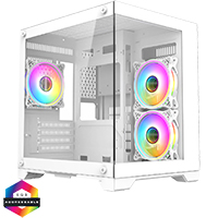 CiT Overseer White MATX Gaming Cube with Tempered Glass Front and Side Panels with 3 x CiT Tornado Dual-Ring Infinity Fans - Click below for large images