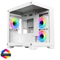 CiT Overseer White MATX Gaming Cube with Tempered Glass Front and Side Panels with 3 x CiT Celsius Dual-Ring Infinity Fans Bundled - Click below for large images