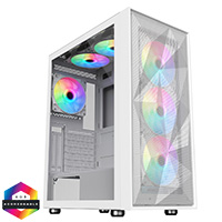 CiT Phantom XL White E-ATX Gaming Case with Crinkled Metal Mesh Front Tinted Tempered Glass Side 6 x Inner-Ring ARGB Fans 6-Port Hub - Click below for large images