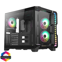CiT Pro Android X Gaming Cube Black Case with 3 x 120mm Infinity ARGB Fans 1 x 6-Port Fan Hub Tempered Glass Front and Side Panels - Click below for large images