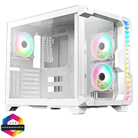 CiT Pro Android X Gaming Cube White Case with 3 x 120mm Infinity ARGB Fans 1 x 6-Port Fan Hub Tempered Glass Front and Side Panels - Click below for large images