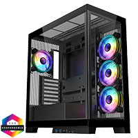 CiT Pro Diamond XR Black Mid-Tower Gaming Case with 4mm Tempered Glass Front and Side Panels and 4 x CF120 Dual-Ring Infinity Fans - Click below for large images