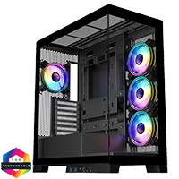 CiT Pro Diamond XR Black Mid-Tower Gaming Case with 4mm Tempered Glass Panels and 4 x CiT Celsius Dual-Ring Infinity Fans Bundled - Click below for large images