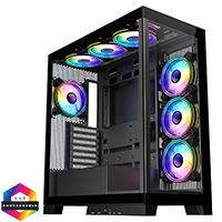 CiT Pro Diamond XR Black Mid-Tower Gaming Case with 4mm Tempered Glass Front and Side Panels and 7 x CF120 Dual-Ring Infinity Fans - Click below for large images