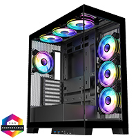 CiT Pro Diamond XR Black Mid-Tower Gaming Case with 4mm Tempered Glass Panels and 7 x CiT Celsius Dual-Ring Infinity Fans Bundled - Click below for large images
