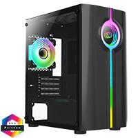 CiT Quake Black Micro-ATX PC Gaming Case with 1 x Infinity LED Strip 1 x 120mm Infinity Fan Included Tempered Glass Side Panel - Click below for large images