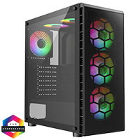 CiT Raider Black ATX Gaming Case with 70 Percent Tint TG Front with 30 Percent Tint TG Side Panel and 6 x Inner-Ring Infinity Fans - Click below for large images