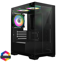 CiT Range Black MATX Gaming Case with Tempered Glass Front and Side Panels with 3 x CiT Tornado Dual-Ring Infinity Fans - Click below for large images